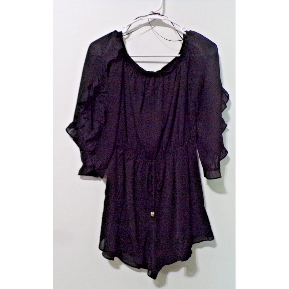 L Love Black‎ Pull Over Bath Suit Cover-Up Draw String Belt Elastic Collar/Waist